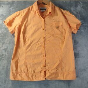 Columbia Womens Button Up Shirt M Orange Outdoor Hiking Nylon Stretch Casual Top